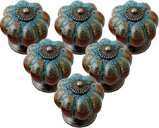 6/10 Pack Blue Ceramic Pumpkin Cabinet Knobs Vintage Drawer Door Pull Handles