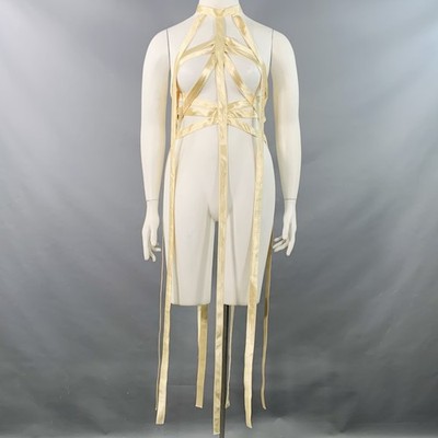 KHAITE Größe XL Sukey Gold Viskose Satin Träger Harness Kleid Top