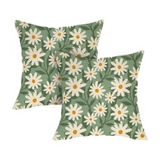 Spring Summer Daisy Flower Decorative Throw Pillow Covers 18 x 18 Daisy Green