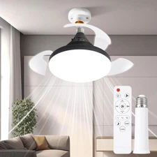 Socket Fan Light Retractable Ceiling Fan with Light, 30W 2000LM 3-Level Dimma...