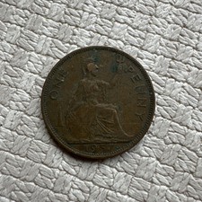 Vintage 1937 King George V1 British One Penny Very Rare Antique.