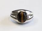 Vintage Sterling Silver 925 Tigers Eye Stone Cabochon & Tiny CZ Sz 9 Ring