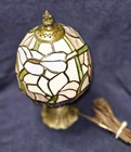 Vintage Tiffany-Style Stained Glass Table Lamp – 11” Floral Design, Brass Base