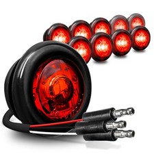 True Mods 10Pc 3/4" Inch Round Red Trailer 12V Led Marker Light [3 Wir