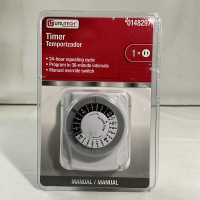 Utilitech Timer Temporizador Indoor 24 Hour Cycle Manual Switch 0148297 Sealed