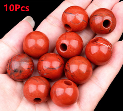 10Pcs 18mm Natural Red Jasper Large Hole Spacer Round Beads DIY
