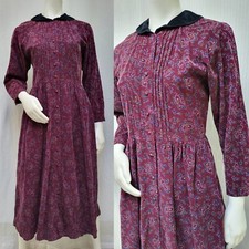 Vtg 90s EDDIE BAUER Corduroy Prairie CottageCore Dress Paisley Floral Modest - S