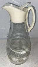 Vintage 1970's Log Cabin Glass Maple Syrup Dispenser/ Pitcher Gold Eagle VFL64E
