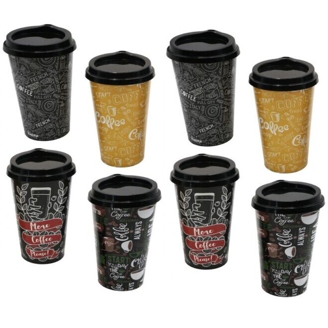 8x Kaffeebecher Mehrweg Kaffee-Becher Coffee Mug To Go, 440 ml, mit Deckel