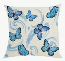 BUTTERFLY GARDEN Blue Pastel Botanical Throw Pillow Cover Holiday HOME Decor 18  