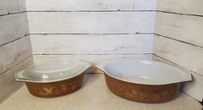 Vintage Pyrex Early American 2.5 1.5 Quart Oval Casserole Dish 045 043 Brown 