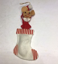 Christmas Mouse In A Stocking Ornament Felt 5 1/4 Inch Handmade