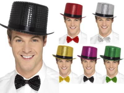 Smiffys Pailletten Zylinder Hut Rot Silber Gold Show Zeit Karneval Fasching - Bild 1 von 2