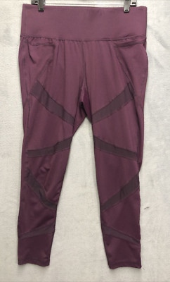 Livi Active Women's Athletic Pants Size 14/16 Purple Sheer Mesh Workout Exercise