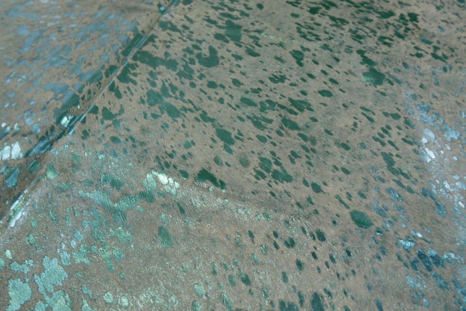 Turquoise Metallic Cowhide Rug Size: ~7 X 7 Turquoise Acid Wash Cowhide ...