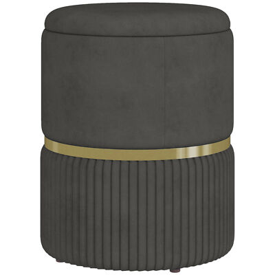 HOMCOM Runder Pouffe, Fußhocker mit Stauraum und gepolsterter Oberseite, versteckter Platz
