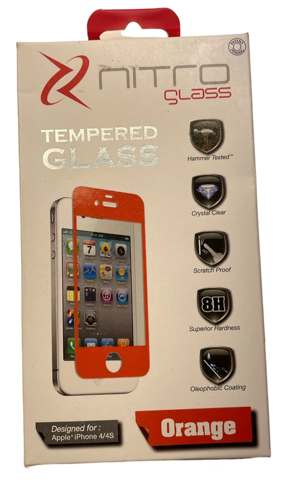 Znitro Glass Tempered Glass Screen Protector for Apple iPhone 4/4s, Orange Bezel - Image 2 of 4