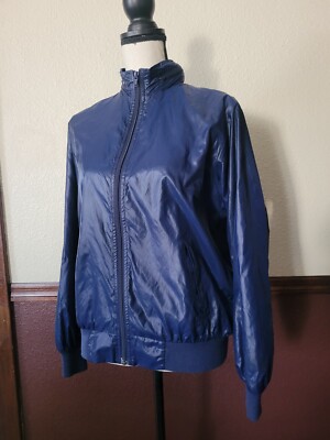 Vtg IZOD Blue Windbreaker Zip Up Rain Jacket W/ Hood Women's Size M