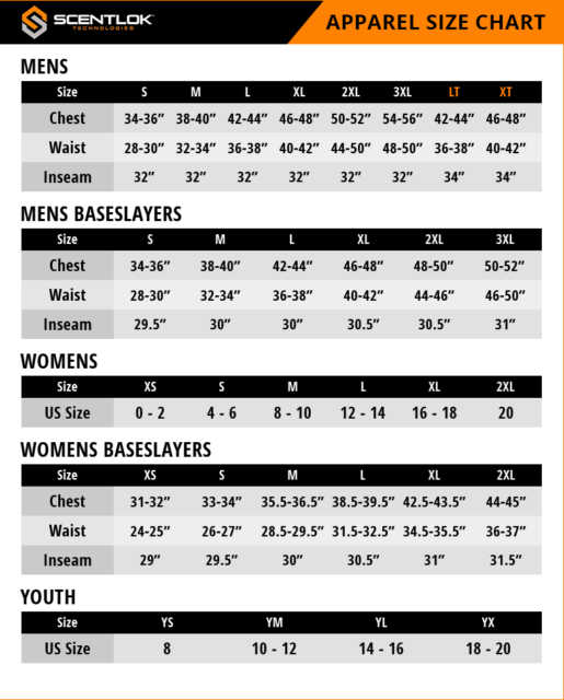 Scent Lok Size Chart