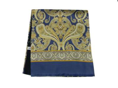 Sciarpa seta e lana uomo blu e giala disegni paisley silk scarf cashmere italy