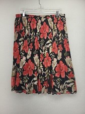 Alfred Dunner Skirt 14 Multicolor Floral Lined Silky Pleated Comfort Waist Boho