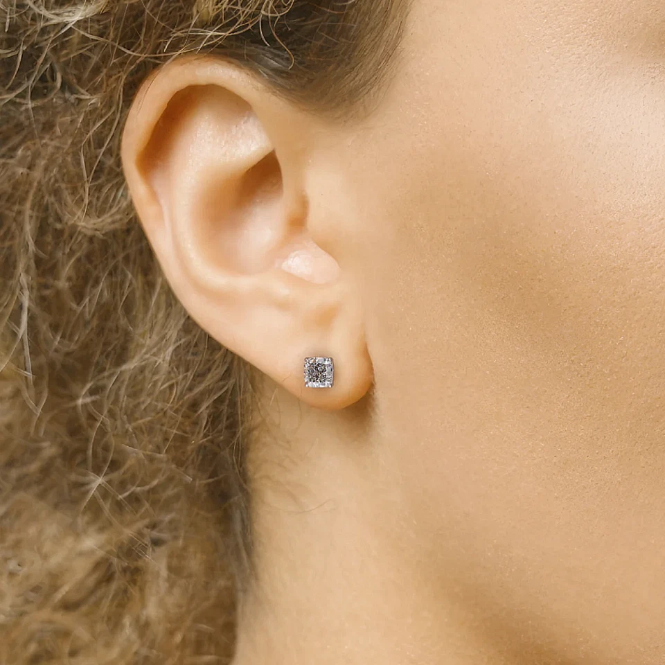 Platinum Earring 2 Carat IGI Lab Created Cushion Diamond Stud Fine PT950 E F VS - Image 4 of 4