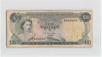 BAHAMAS $10 Dollar 1974, P-38a Central Bank, Donaldson, QEII