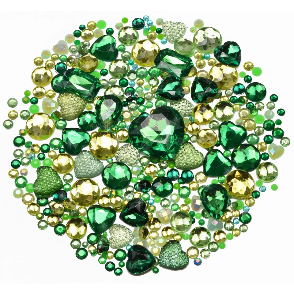 GREEN Mix/Set of Gems Rhinestones Diamantes Crystal Embellishments Craft Decode