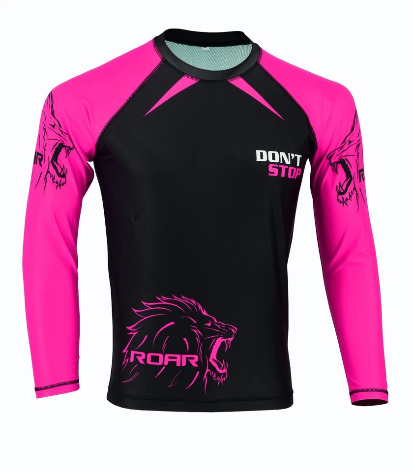 ROAR Pink Ladies Rash Guard Set MMA Shorts Female BJJ Spats No Gi Fight Wear - Image 3 of 4