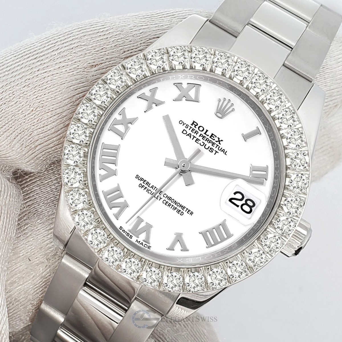 Rolex Datejust 178240 31mm White Roman Dial Diamond Bezel