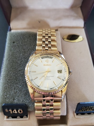 Mens Elgin Gold Tone Day Date Watch | eBay