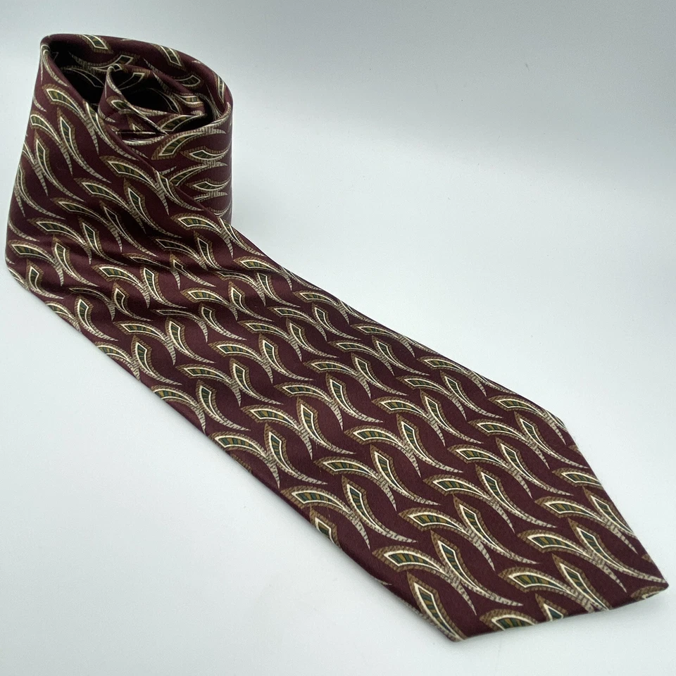 Countess Mara Mens 100% Silk Tie Burgundy Red Geometric Safari Vtg USA 58”x4” - Image 4 of 4