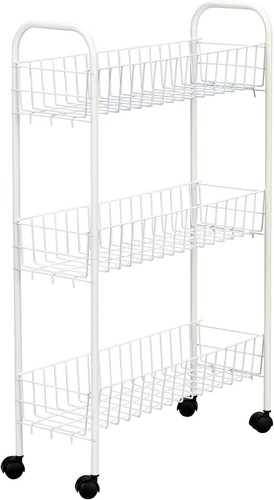 05121 Slim Line 3-Tier Metal Storage Cart Laundry Room Rolling Organizer White