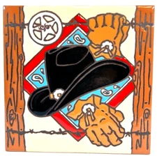 Western 6" Square Decorative Art Tile Hand Glazed by Earthtones Tucson AZ