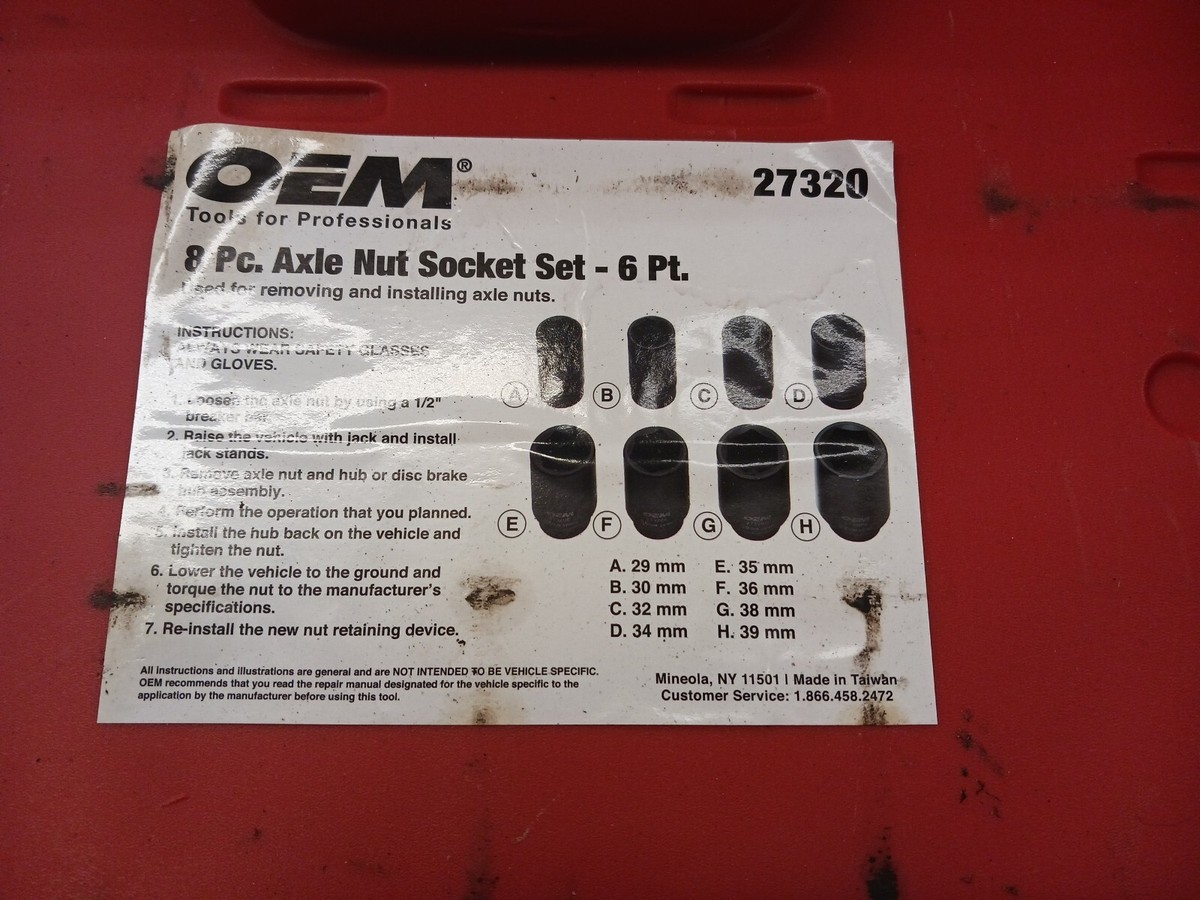 OEM 27320 Tools 8 Pc Axle Nut Socket Set | eBay