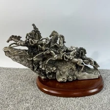 Chinese Bronze Copper Feng Shui Lucky Gallop Nine Horses Art Statue On Wood Base