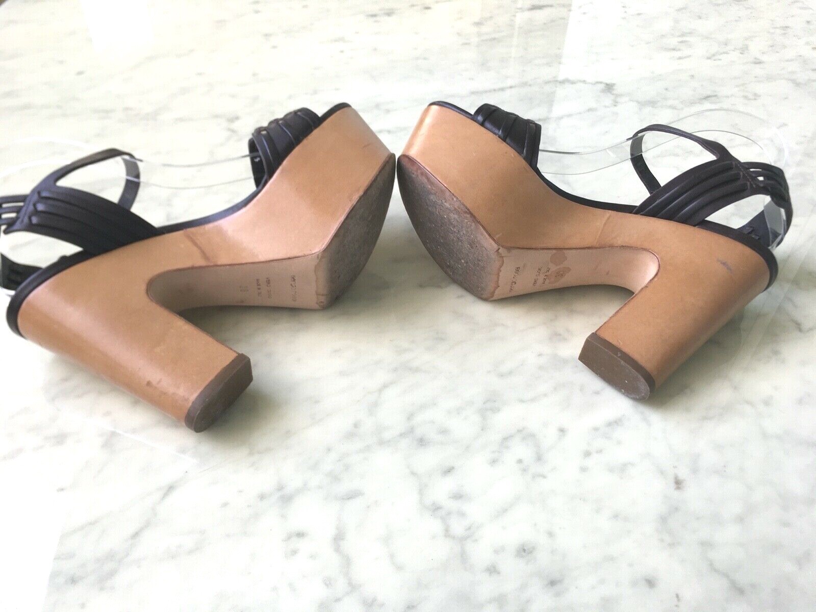 AUTHENTIC DESIGNER PLATFORM BROWN BEIGE LEATHER S… - image 7