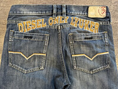 Diesel Jeans Mens 34x32 Regular Slim Straight Denim Embroidery