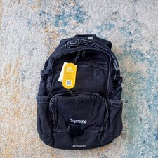 SUPREME FW25 DENIM BACKPACK BLACK INDIGO WHITE 3M LOGO 23L 19.3" x 12.6" x 7.1"