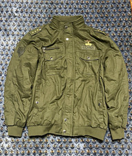 Jacke gr&uuml;n Baumwolle mit Abzeichen/Stars, Front-Rei&szlig;verschluss, Teddyfutter  L