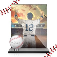 Acrylic Baseball Display Case for Ball and Cards Clear Large, Clear, Black