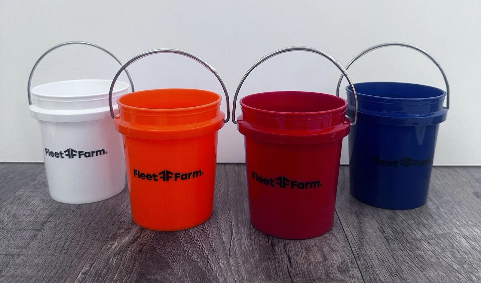 Fleet Farm Mini Bucket Set Orange, Red, White & BLUE JUST RELEASED Set Of 4