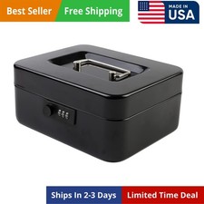 Cash Box with Combination Lock Safe Metal Money Box with Money Tray for Secur...