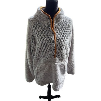 Simply Southern Gray Sherpa Pullover Quarter Snap Fuzzy Jacket Size XL 