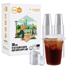 12 OZ 200 Sets Clear Plastic Cups with Strawless Sip Lids, To Go Crystal Clea...