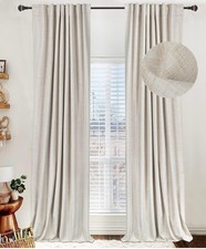 52x84 Cream Linen Textured 100% Blackout Curtains 2 Panels