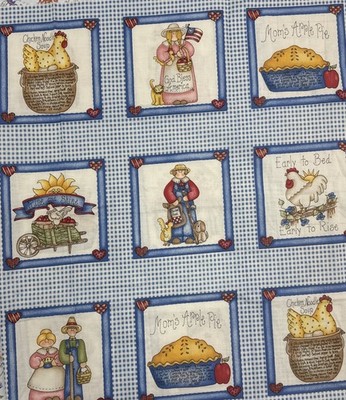 Vintage 90s Country Recipe Patchwork Chicken USA Theme Fabric #18