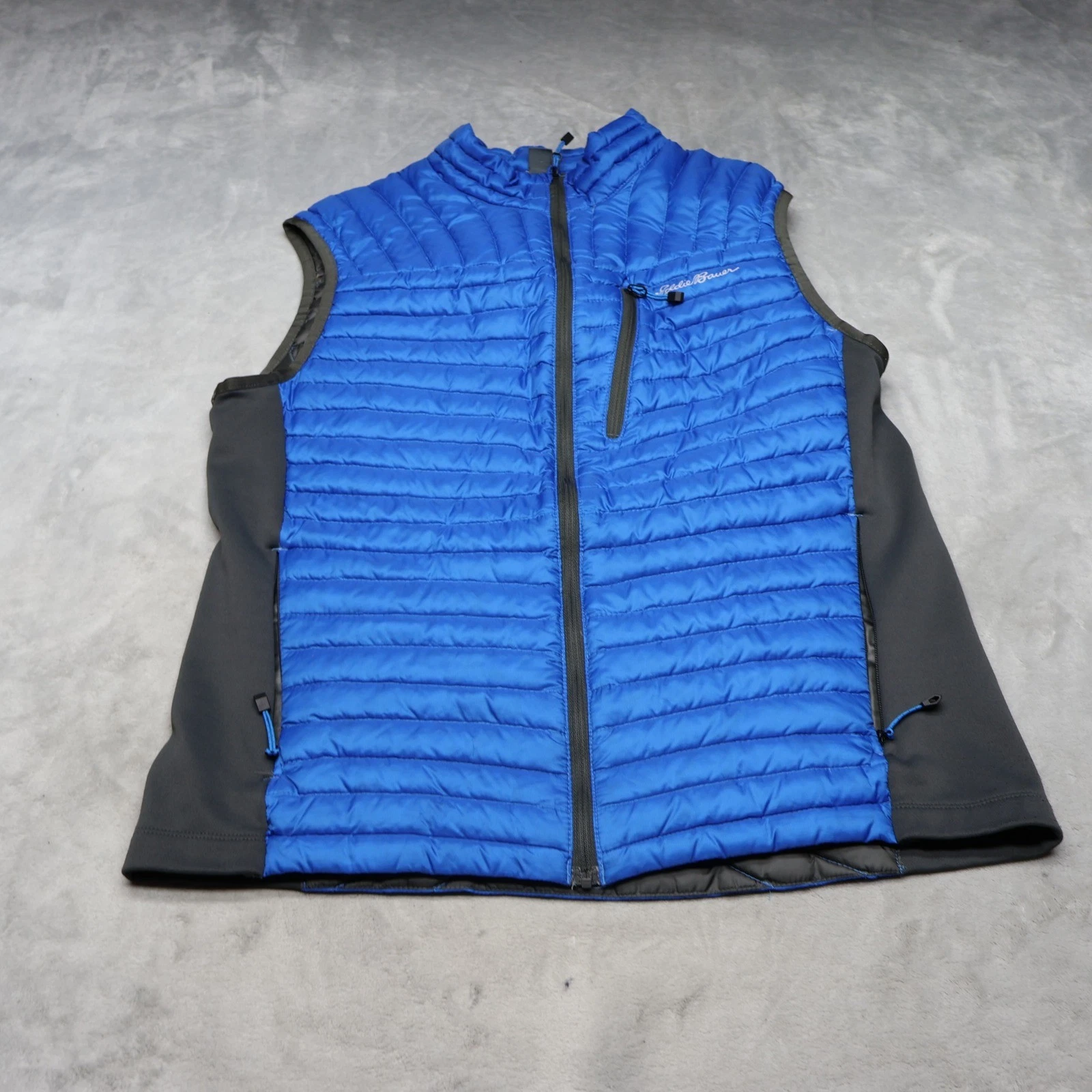Eddie Bauer Down Vest Mens Medium Blue MicroTherm Packable Insulated Warm Puffer