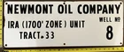 Vintage Porcelain Oil Field Sign - Newmont Oil Company Well No. 8