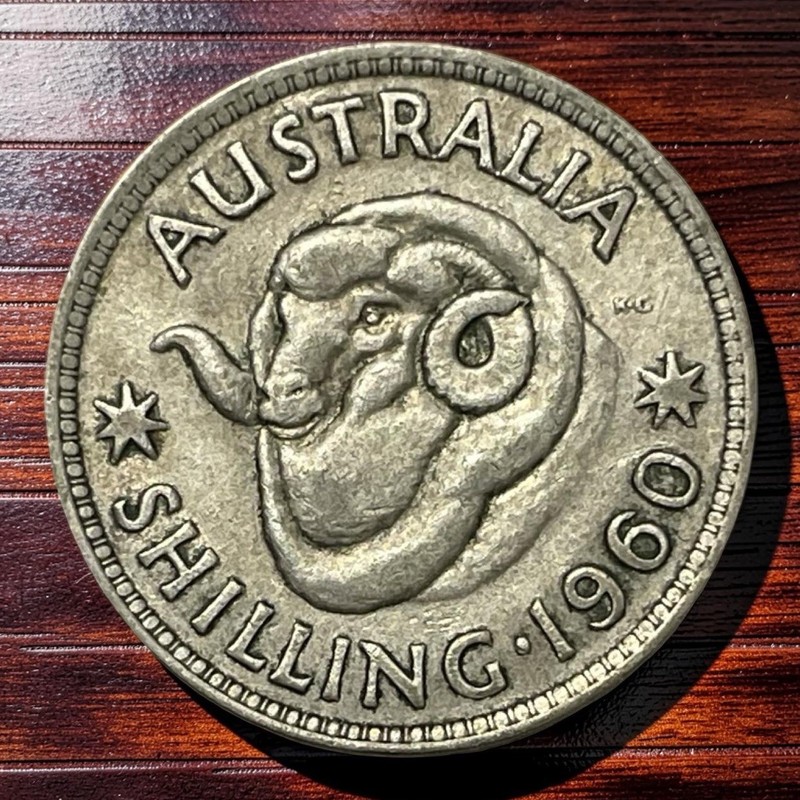 1960 50% Silver Australia Shilling Coin Elizabeth II Merino Ram KM 59 Lot D3-449